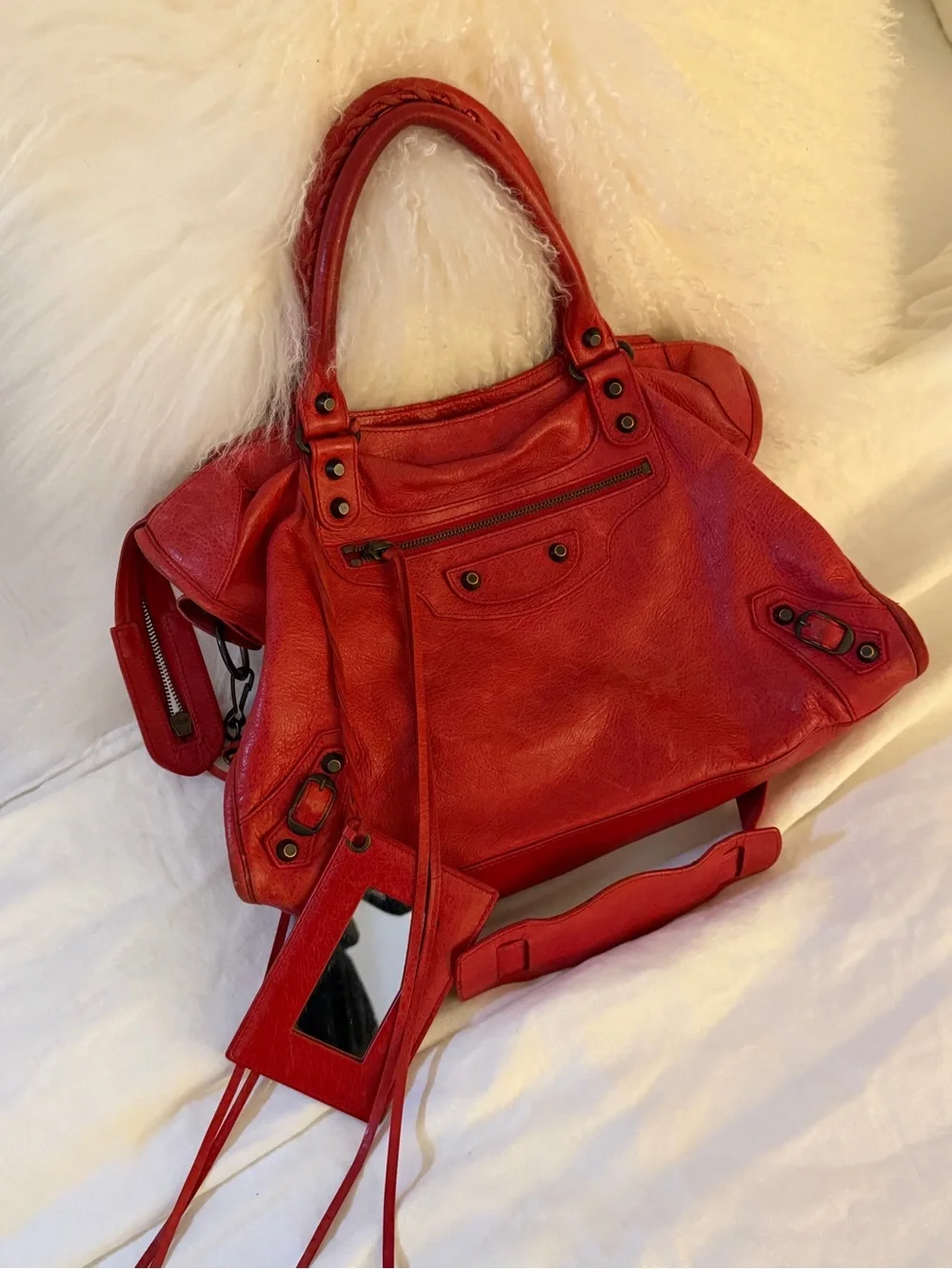Vintage Red Balenciaga Lambskin Classic City Bag - Picture 13 of 13